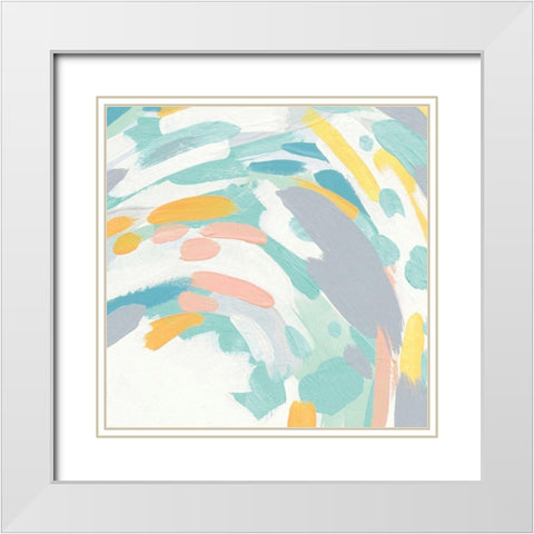 Laughter II Turquoise and Peach White Modern Wood Framed Art Print with Double Matting by Hershey, Moira