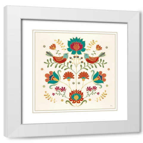 Folk Floral II White Modern Wood Framed Art Print with Double Matting by Charron, Veronique