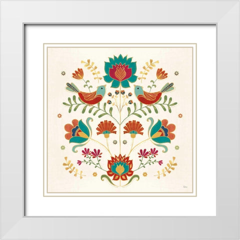 Folk Floral II White Modern Wood Framed Art Print with Double Matting by Charron, Veronique