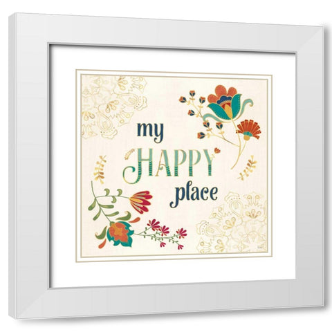 Folk Floral IV White Modern Wood Framed Art Print with Double Matting by Charron, Veronique