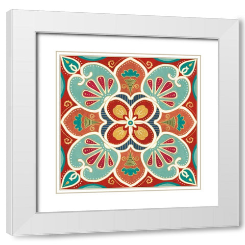 Folk Floral VII White Modern Wood Framed Art Print with Double Matting by Charron, Veronique