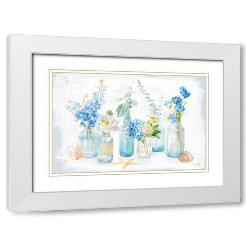 Beach Cottage Florals I White Modern Wood Framed Art Print with Double Matting by Nai, Danhui