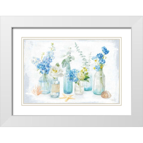 Beach Cottage Florals I White Modern Wood Framed Art Print with Double Matting by Nai, Danhui