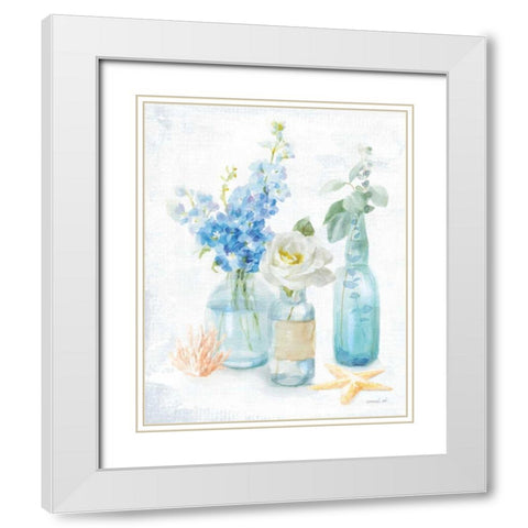 Beach Cottage Florals II White Modern Wood Framed Art Print with Double Matting by Nai, Danhui