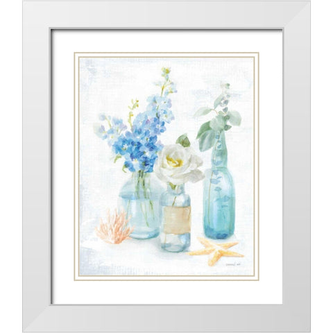 Beach Cottage Florals II White Modern Wood Framed Art Print with Double Matting by Nai, Danhui