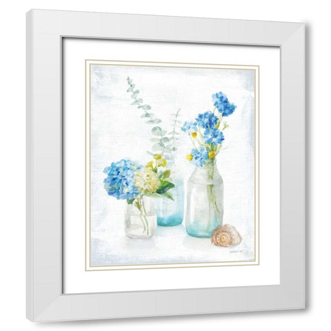 Beach Cottage Florals III White Modern Wood Framed Art Print with Double Matting by Nai, Danhui