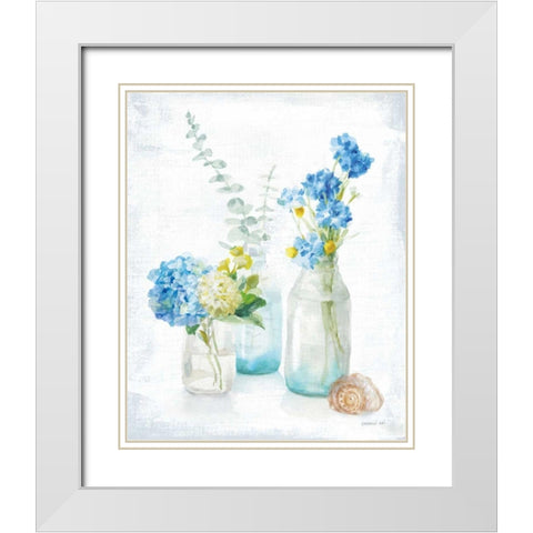 Beach Cottage Florals III White Modern Wood Framed Art Print with Double Matting by Nai, Danhui