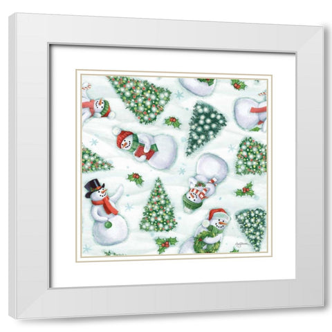 Classic Snowmen Step 01A White Modern Wood Framed Art Print with Double Matting by Urban, Mary
