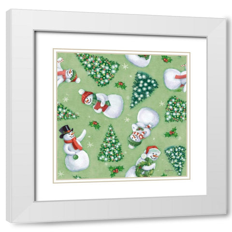 Classic Snowmen Step 01C White Modern Wood Framed Art Print with Double Matting by Urban, Mary