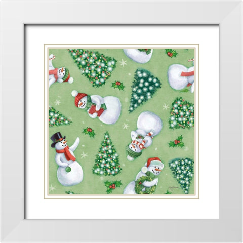 Classic Snowmen Step 01C White Modern Wood Framed Art Print with Double Matting by Urban, Mary