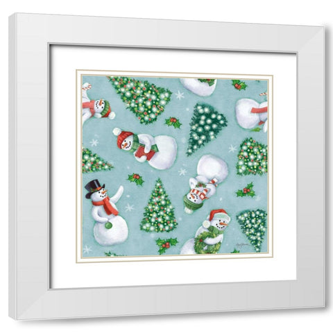 Classic Snowmen Step 01D White Modern Wood Framed Art Print with Double Matting by Urban, Mary