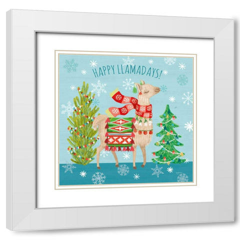 Lovely Llamas Christmas XI White Modern Wood Framed Art Print with Double Matting by Urban, Mary