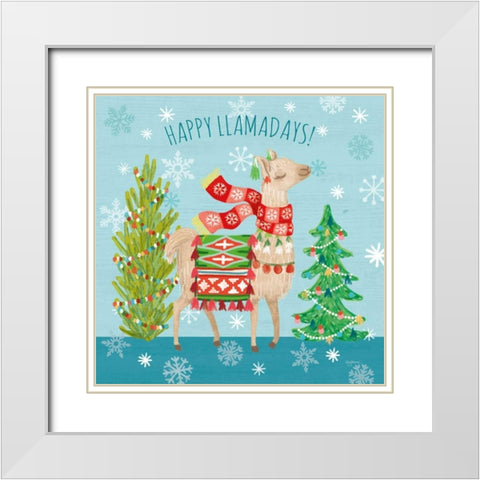 Lovely Llamas Christmas XI White Modern Wood Framed Art Print with Double Matting by Urban, Mary