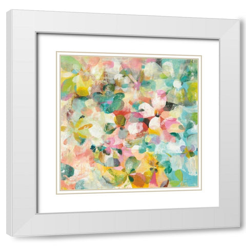 Happy Garden White Modern Wood Framed Art Print with Double Matting by Nai, Danhui