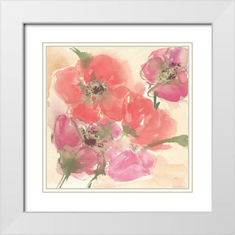 Coral Blooms I White Modern Wood Framed Art Print with Double Matting by Paschke, Chris