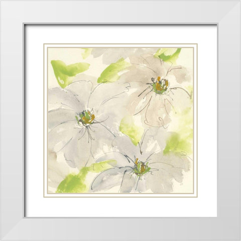 Dancing Clematis II White Modern Wood Framed Art Print with Double Matting by Paschke, Chris