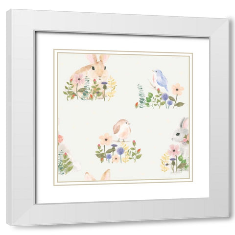 Spring Sentiments Pattern VIB White Modern Wood Framed Art Print with Double Matting by Jackson, Jenaya