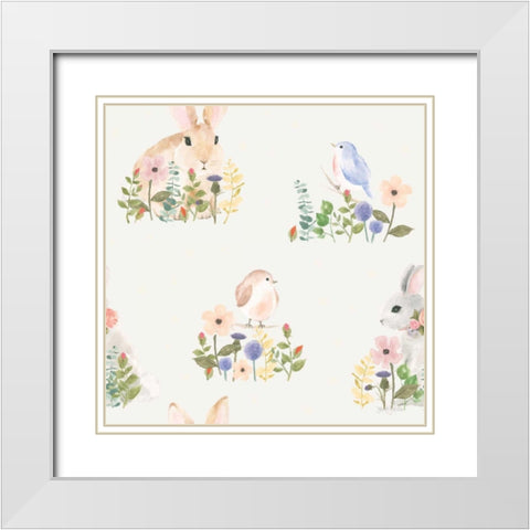 Spring Sentiments Pattern VIB White Modern Wood Framed Art Print with Double Matting by Jackson, Jenaya