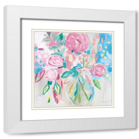 Summer Pink Floral Pastel White Modern Wood Framed Art Print with Double Matting by Zaman, Farida