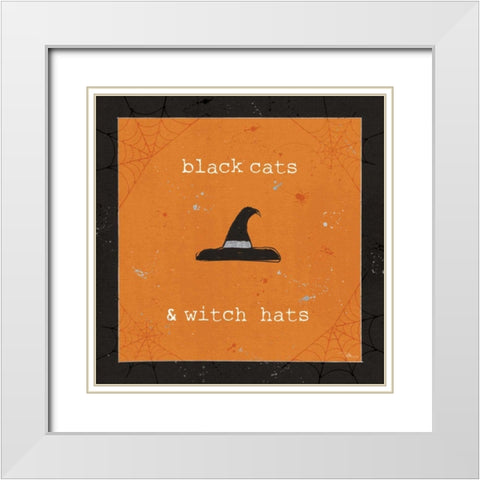 Spooky Cuties II Witch Hats White Modern Wood Framed Art Print with Double Matting by Pela Studio