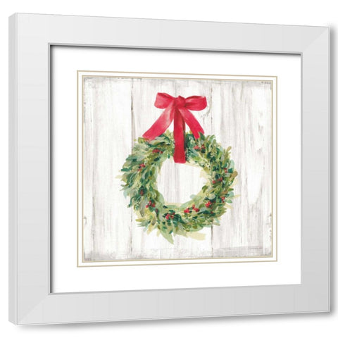 Woodland Holidays Wreath no Bird White White Modern Wood Framed Art Print with Double Matting by Nai, Danhui