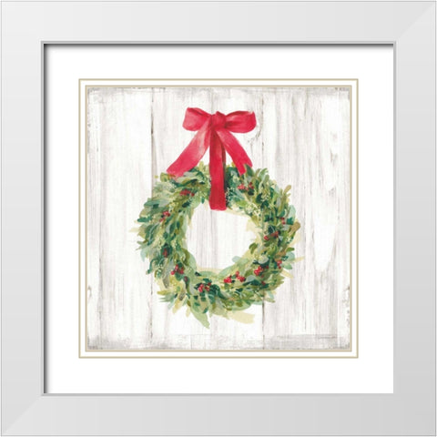 Woodland Holidays Wreath no Bird White White Modern Wood Framed Art Print with Double Matting by Nai, Danhui