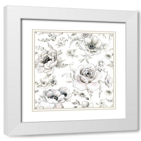 Sketchbook Garden Pattern VA on White White Modern Wood Framed Art Print with Double Matting by Nai, Danhui