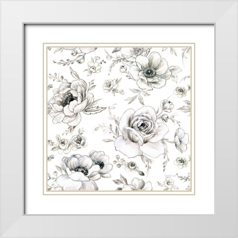 Sketchbook Garden Pattern VA on White White Modern Wood Framed Art Print with Double Matting by Nai, Danhui