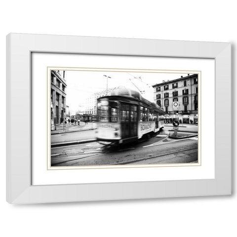 In Town White Modern Wood Framed Art Print with Double Matting by Aledanda
