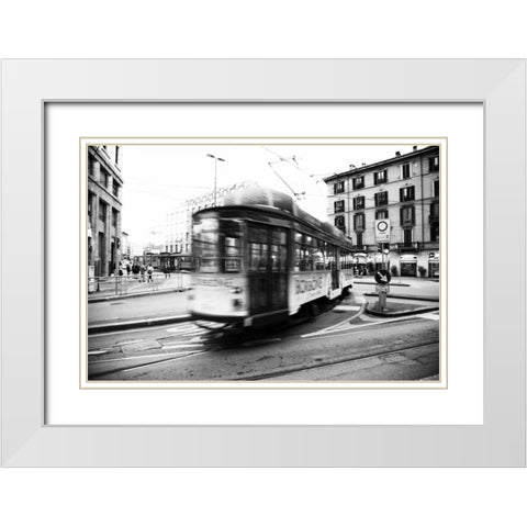 In Town White Modern Wood Framed Art Print with Double Matting by Aledanda