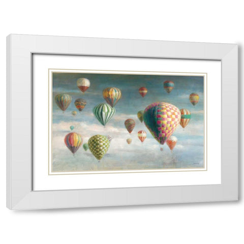 Hot Air Balloons with Pink Crop White Modern Wood Framed Art Print with Double Matting by Nai, Danhui