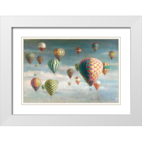 Hot Air Balloons with Pink Crop White Modern Wood Framed Art Print with Double Matting by Nai, Danhui