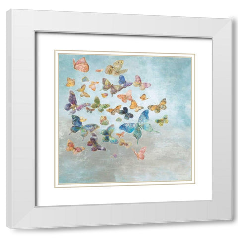 Beautiful Butterflies v3 Square White Modern Wood Framed Art Print with Double Matting by Nai, Danhui