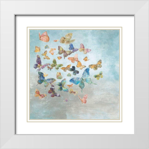 Beautiful Butterflies v3 Square White Modern Wood Framed Art Print with Double Matting by Nai, Danhui