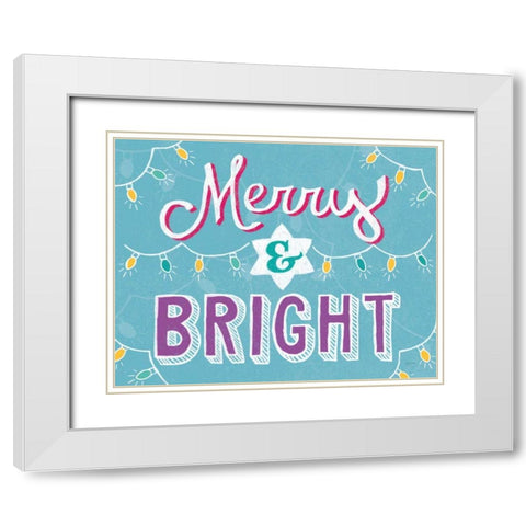 Merry and Bright Aqua White Modern Wood Framed Art Print with Double Matting by Urban, Mary