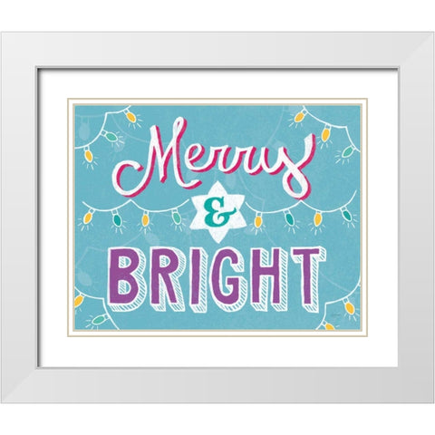 Merry and Bright Aqua White Modern Wood Framed Art Print with Double Matting by Urban, Mary