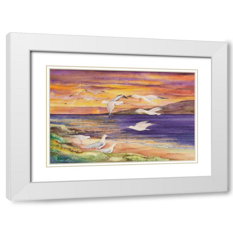 Seagull Sunset White Modern Wood Framed Art Print with Double Matting by McKenna, Kathleen Parr