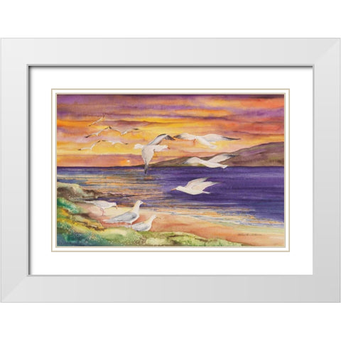 Seagull Sunset White Modern Wood Framed Art Print with Double Matting by McKenna, Kathleen Parr