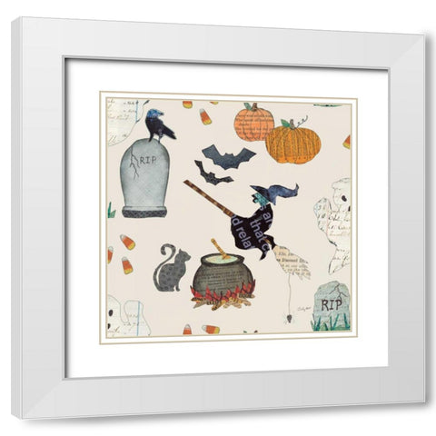 Halloween Whimsy Pattern VIC White Modern Wood Framed Art Print with Double Matting by Prahl, Courtney