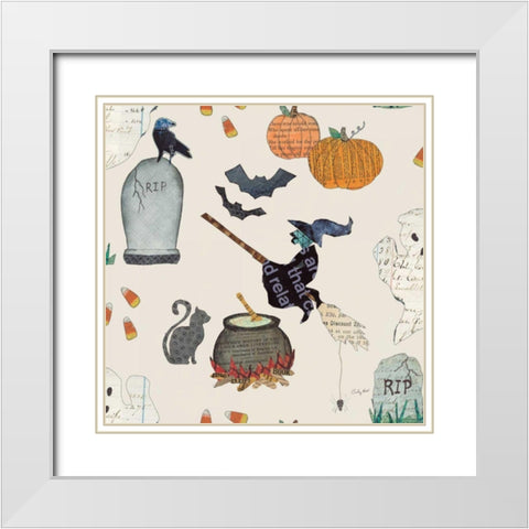 Halloween Whimsy Pattern VIC White Modern Wood Framed Art Print with Double Matting by Prahl, Courtney