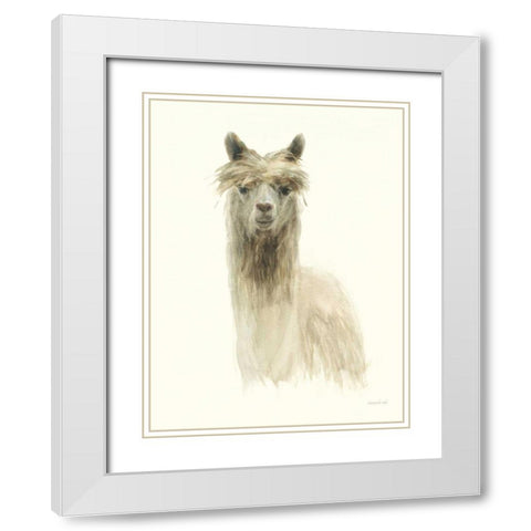 Classic Llamas I White Modern Wood Framed Art Print with Double Matting by Nai, Danhui