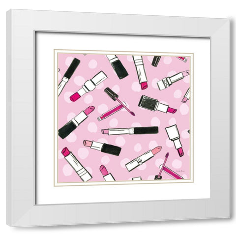 Think Pink Pattern IVA White Modern Wood Framed Art Print with Double Matting by Zaman, Farida