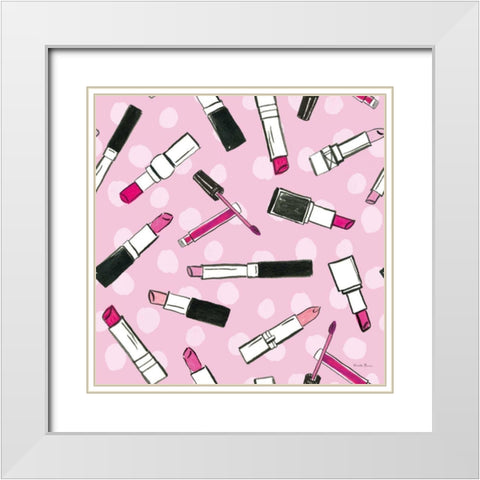 Think Pink Pattern IVA White Modern Wood Framed Art Print with Double Matting by Zaman, Farida
