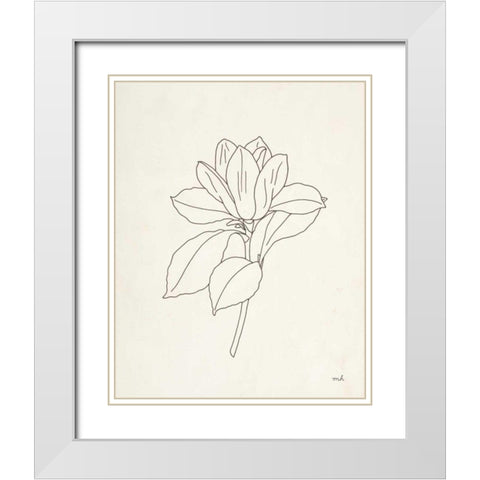 Magnolia Line Drawing White Modern Wood Framed Art Print with Double Matting by Hershey, Moira