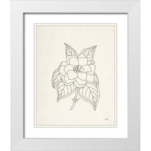 Gardenia Line Drawing White Modern Wood Framed Art Print with Double Matting by Hershey, Moira