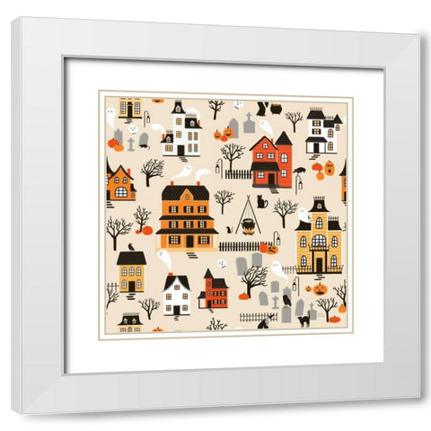 Spooky Village Pattern I White Modern Wood Framed Art Print with Double Matting by Marshall, Laura