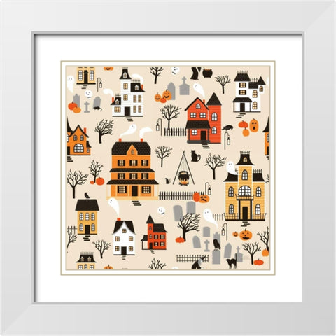 Spooky Village Pattern I White Modern Wood Framed Art Print with Double Matting by Marshall, Laura