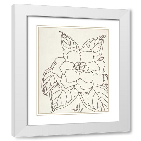 Gardenia Line Drawing Crop White Modern Wood Framed Art Print with Double Matting by Hershey, Moira