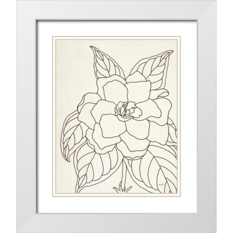 Gardenia Line Drawing Crop White Modern Wood Framed Art Print with Double Matting by Hershey, Moira