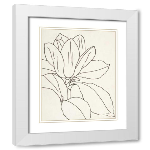 Magnolia Line Drawing v2 Crop White Modern Wood Framed Art Print with Double Matting by Hershey, Moira